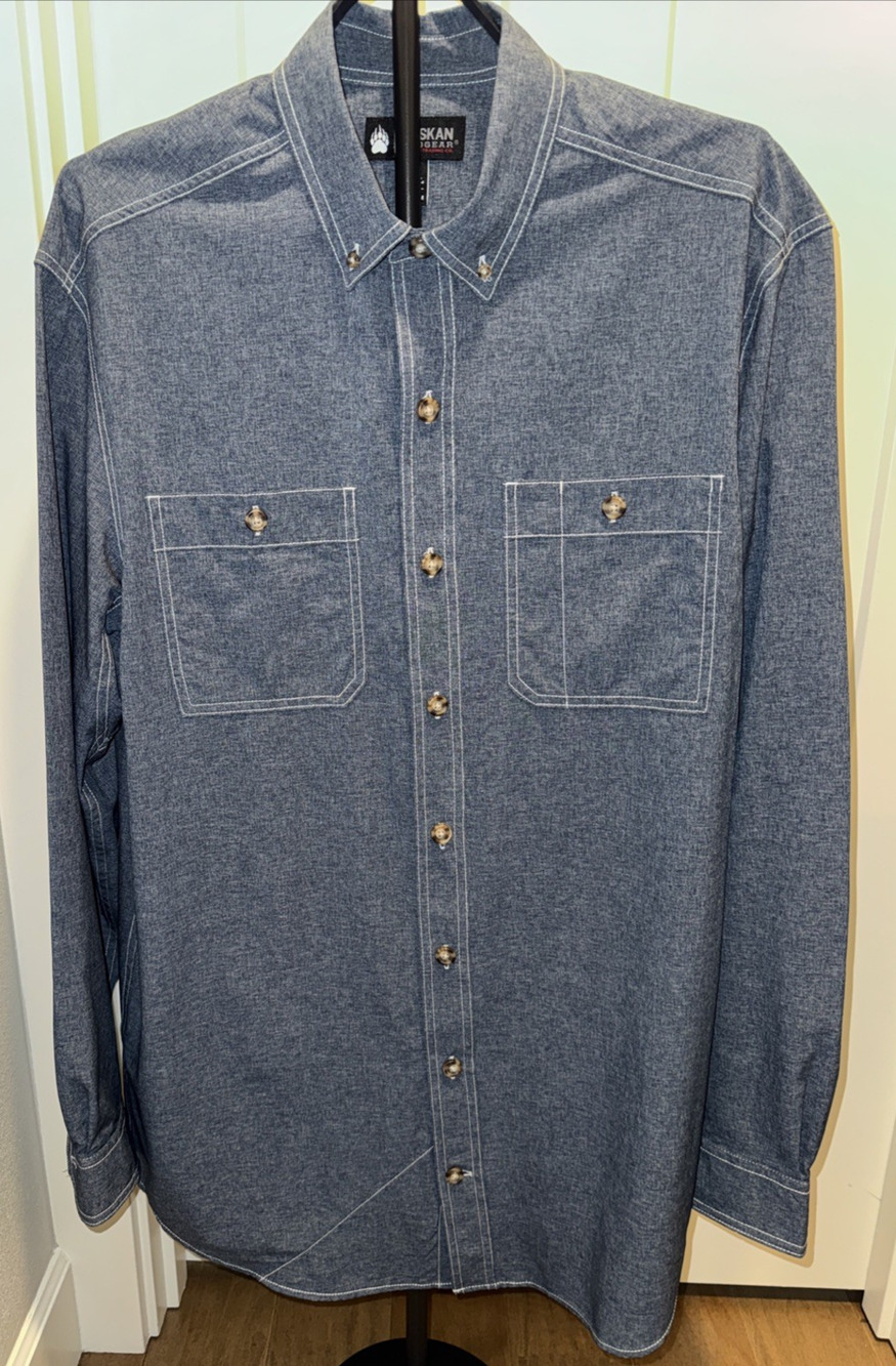 Alaskan Hardgear Bush Pilot Chambray Shirt Men's Large Tall Long Sleeve Blue
